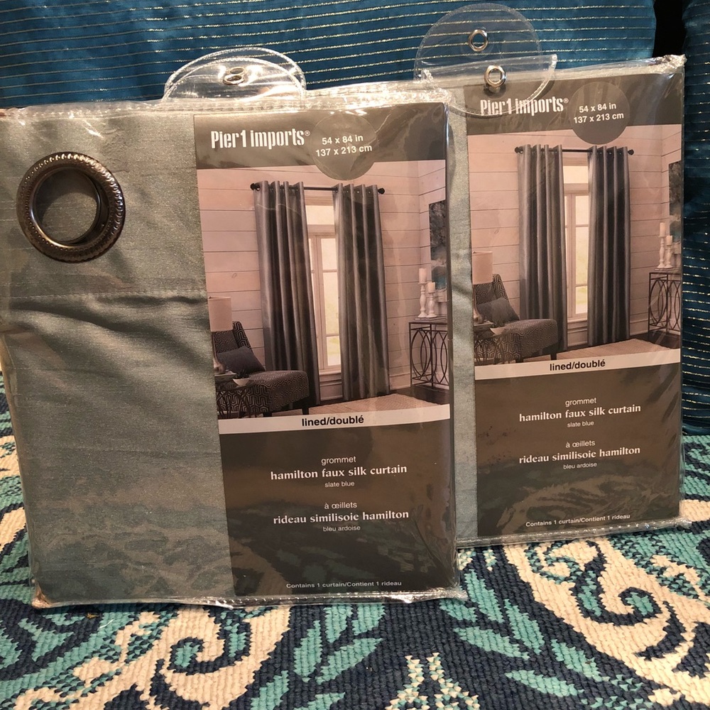 Pier 1 Blue Slate Satin Curtains